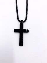 MEN'S BLACK PLATED STAINLESS STEEL CROSS NECKLACE