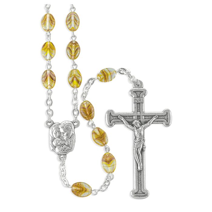 Oval Olive Glass Bead Rosary