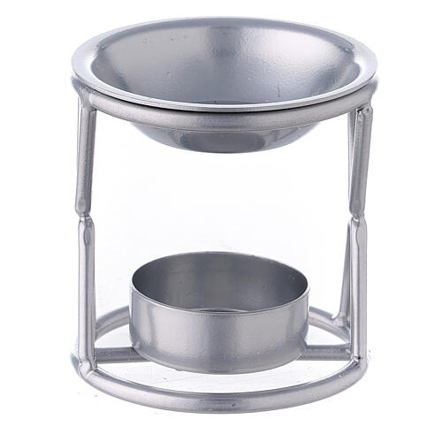 Candle incense burner X-shaped support in silver metal