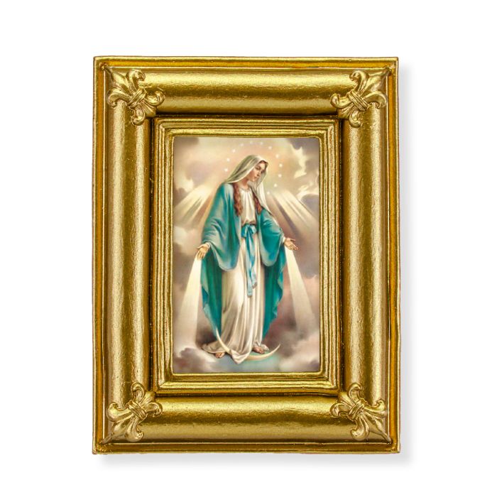 Gold Frame with Fleur de lis Corners and an Our Lady of Grace Print-P65