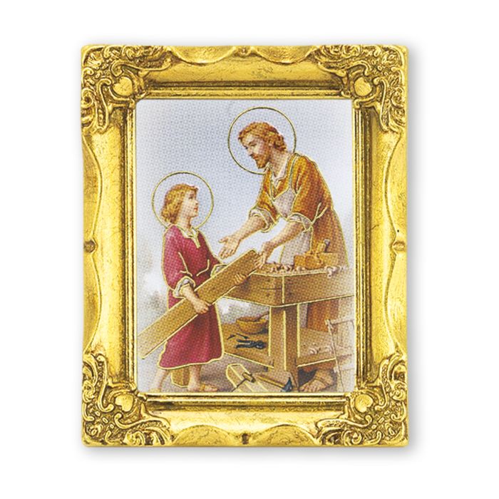 3" x 2" Antique Gold Frame with Saint Joseph the Worker Print-P65