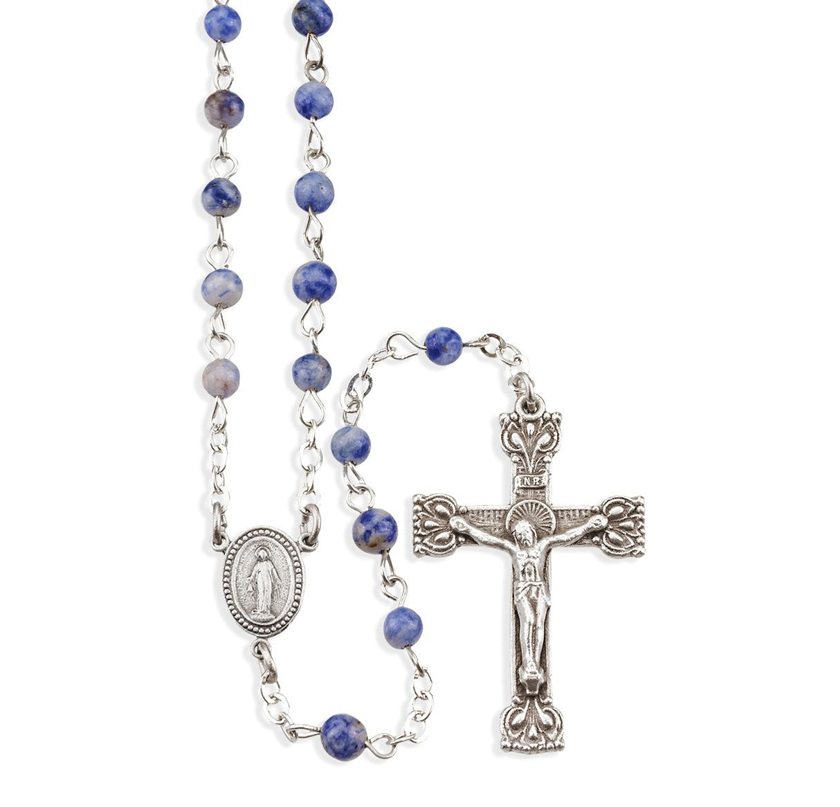 GENUINE SODALITE GEMSTONE BEAD ROSARY, BOXED