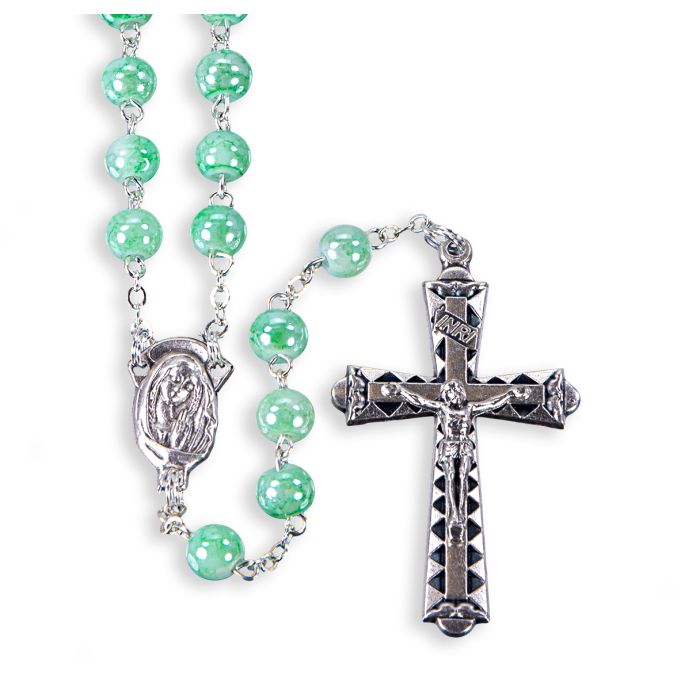6mm Mint Marbleized Rosary with Center and Crucifix