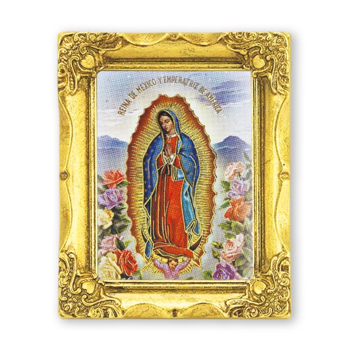 3" x 2" Antique Gold Frame with Our Lady of Guadalupe Print-P65