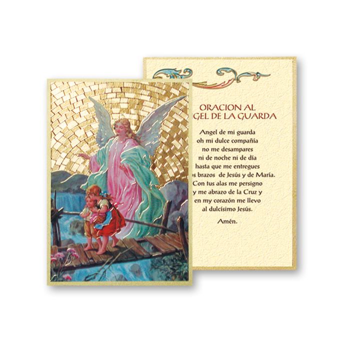 4" x 6" Gold Foil Guardian Angel Mosaic Plaque in Spanish