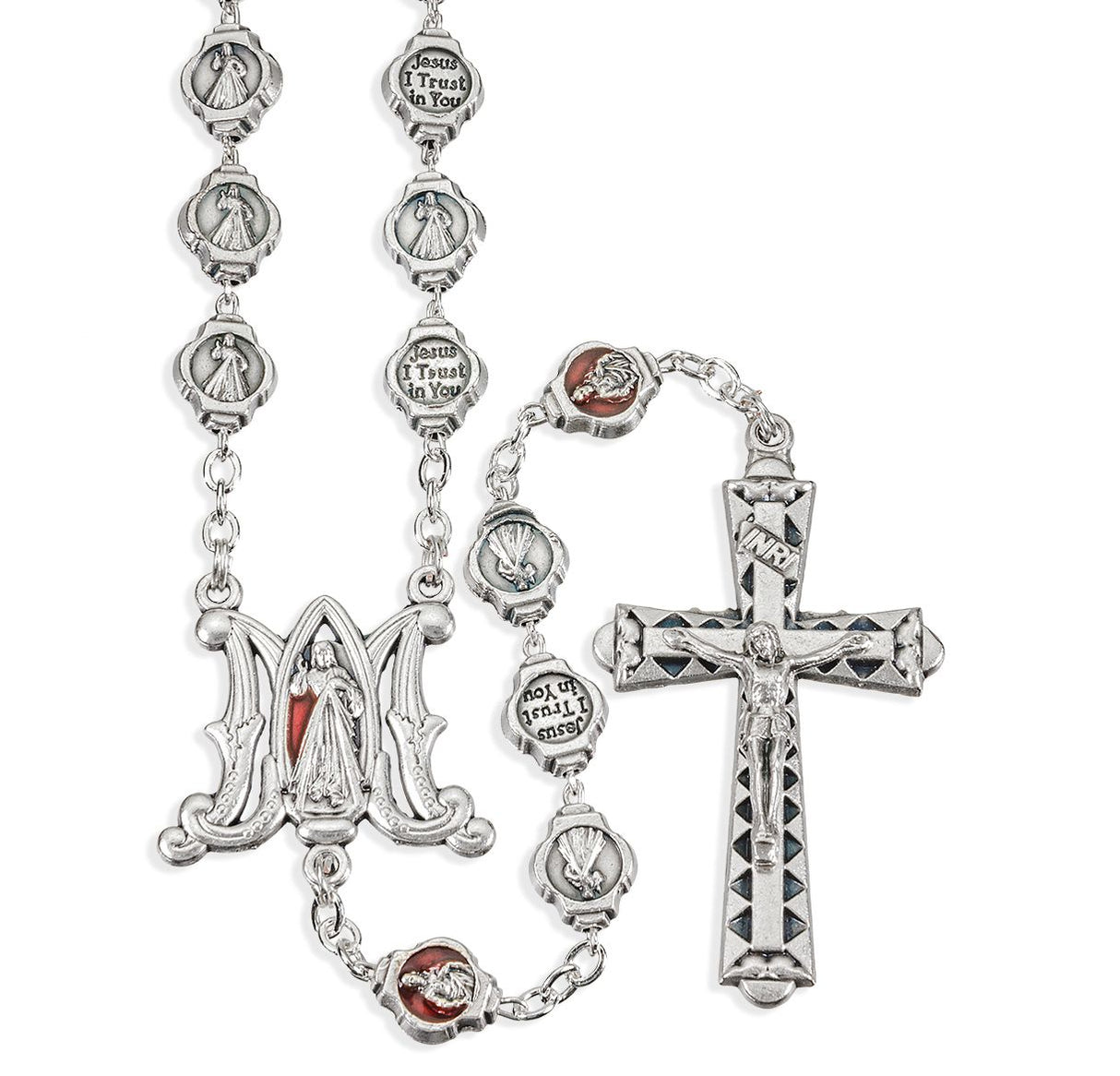 Divine Mercy Medal Bead Epoxied Rosary, Boxed