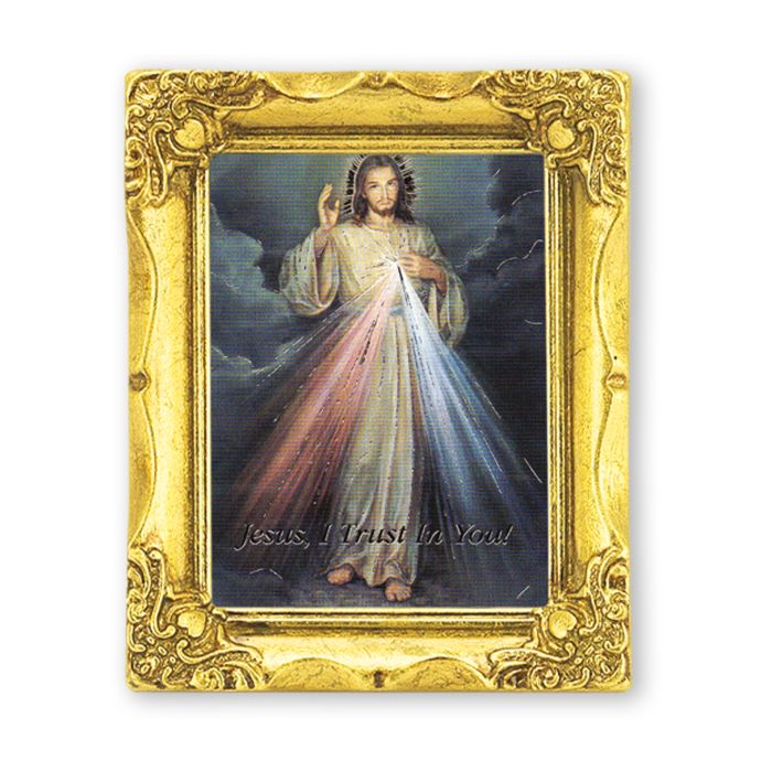 3" x 2" Antique Gold Frame with Divine Mercy Print-P65