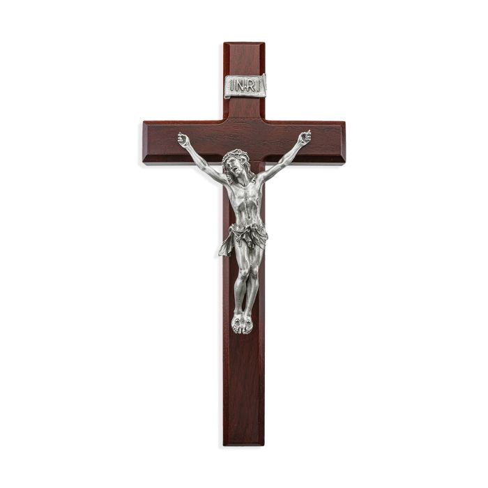 12" Dark Cherry Crucifix with Antique Fine Pewter Corpus D2 "BODEGA CUADROS RUSTICOS"
