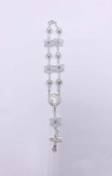 SILVER ONE-DECADE ROSARY WITH  CLEAR STARS