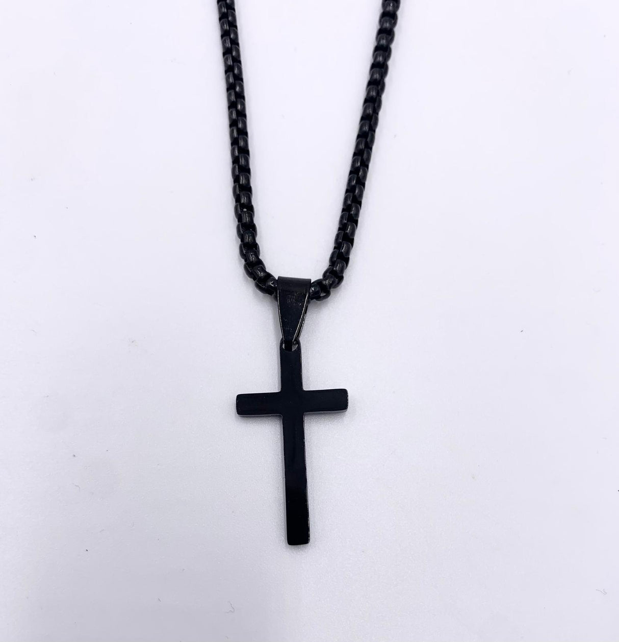 MEN'S BLACK PLATED STAINLESS STEEL CROSS NECKLACE
