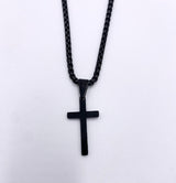 MEN'S BLACK PLATED STAINLESS STEEL CROSS NECKLACE