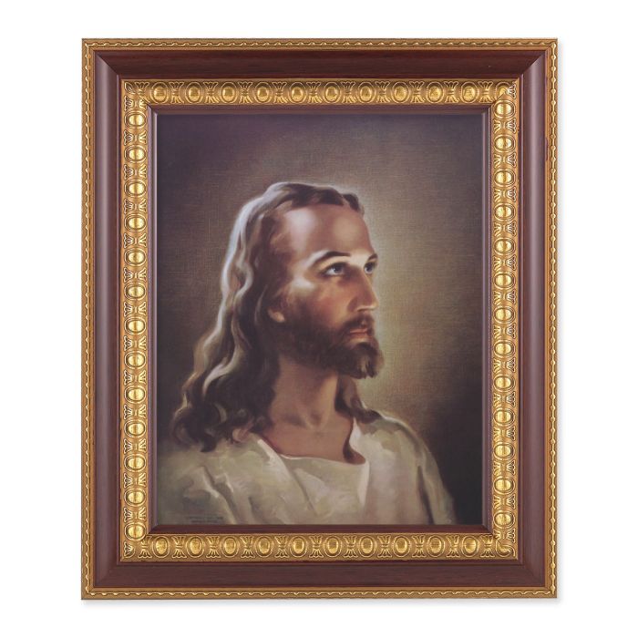11 1/2" x 13 1/2" Cherry Frame with Gold Trim with an 8" x 10" Head of Christ Print D-1