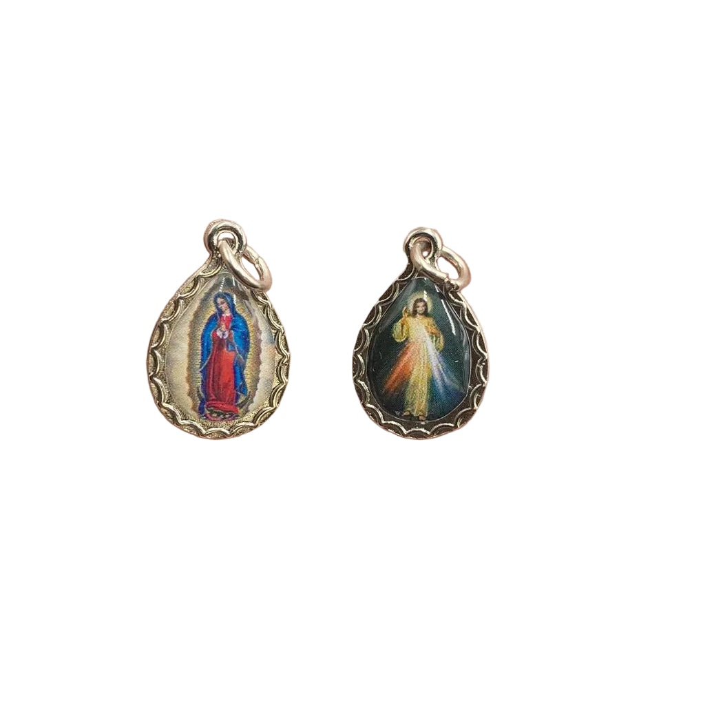 TEAR DROP DIVINE MERCY & GUADALUPE COLORFUL MEDAL