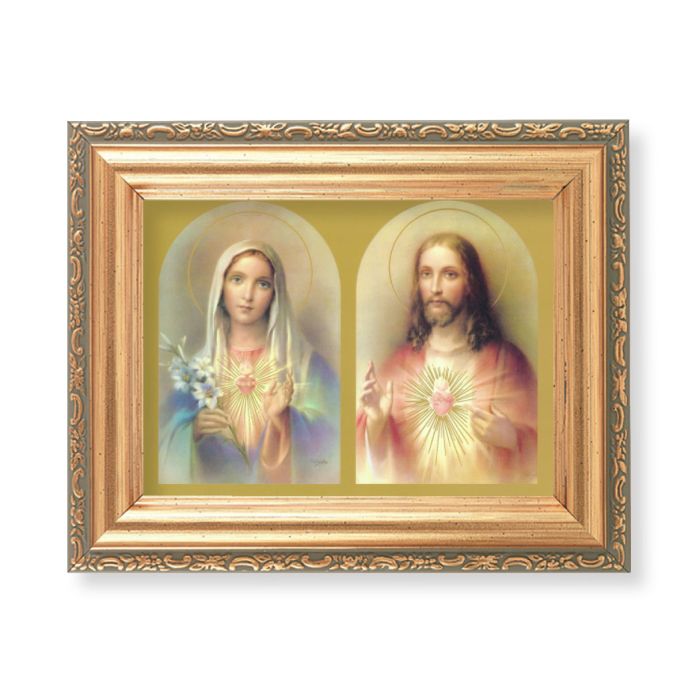5.5" x 7" Antique Gold Frame with a Sacred Hearts Print