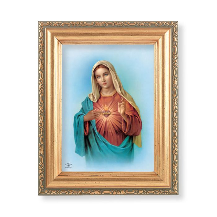 5.5" x 7" Antique Gold Frame with an Immaculate Heart of Mary Print