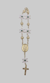 GOLD  ONE-DECADE ROSARY WITH ST BENEDICT MEDAL AND CLEAR STARS