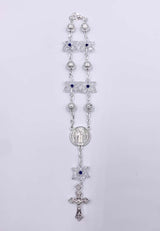 SILVER ONE-DECADE ROSARY WITH  CLEAR STARS