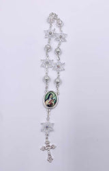 SILVER ONE-DECADE ROSARY WITH  CLEAR STARS