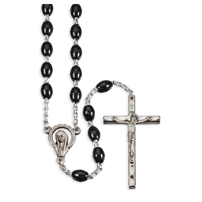 Black OVAL Plastic Bead Rosary