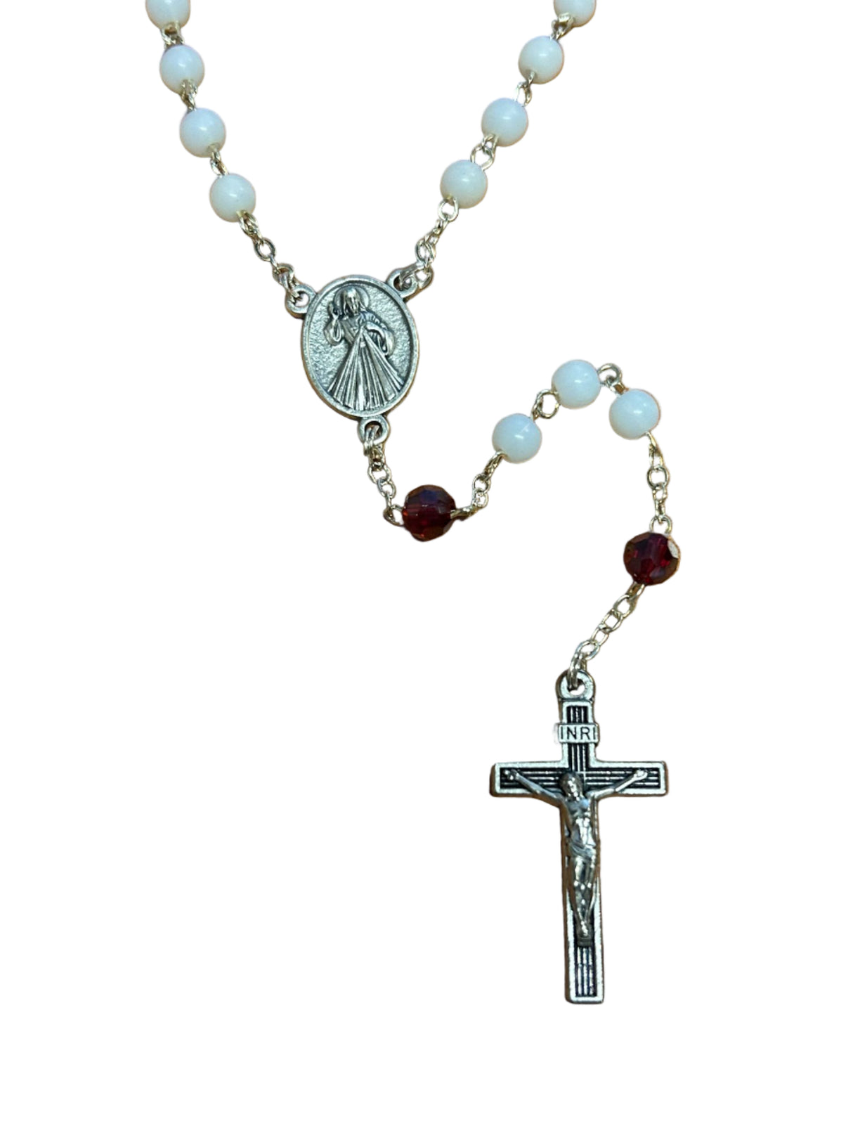 Red and White Divine Mercy Rosary Chaplet