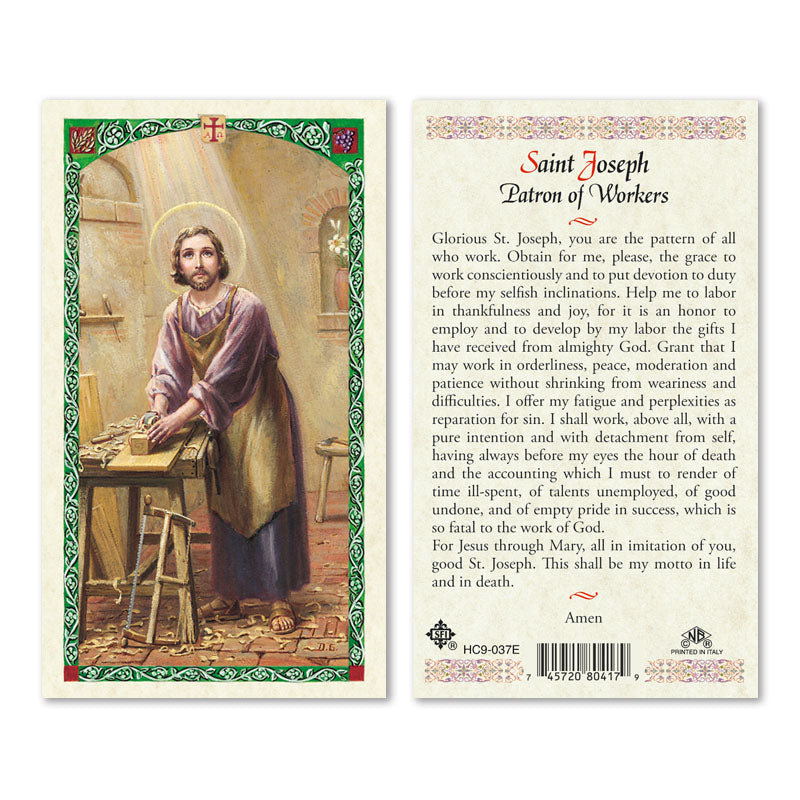 St. Joseph Patron of Workers - Laminated Prayer Cards