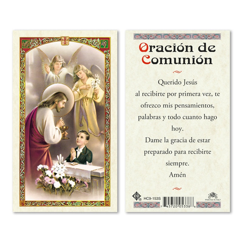 Boy's Communion with Angels Laminated Prayer Card