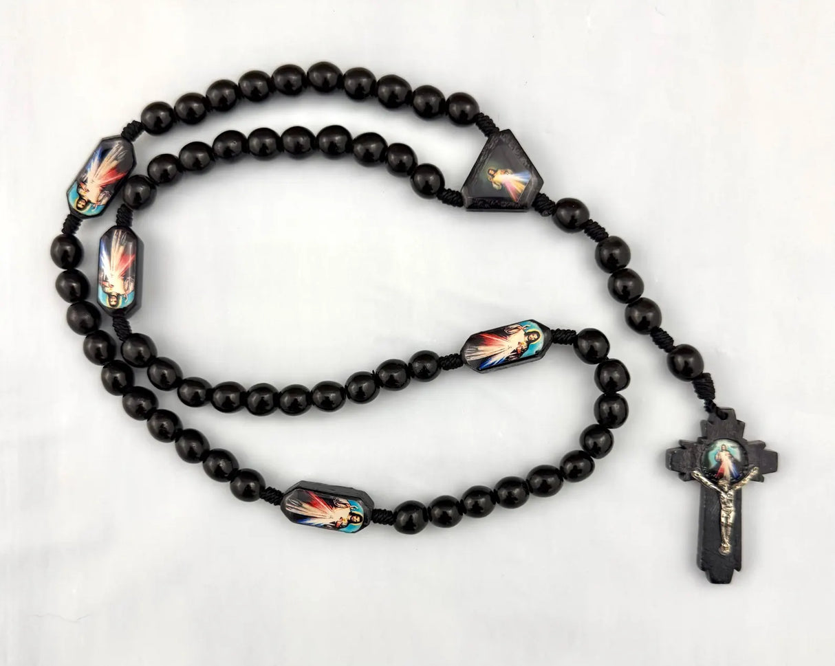 Divine Mercy Jesus Black Wooden Rosary