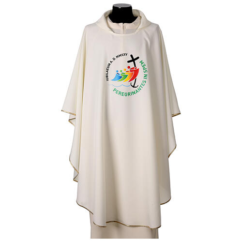 Chasuble for the Jubilee 2025 with printed logo, ivory color, ENGLISH
