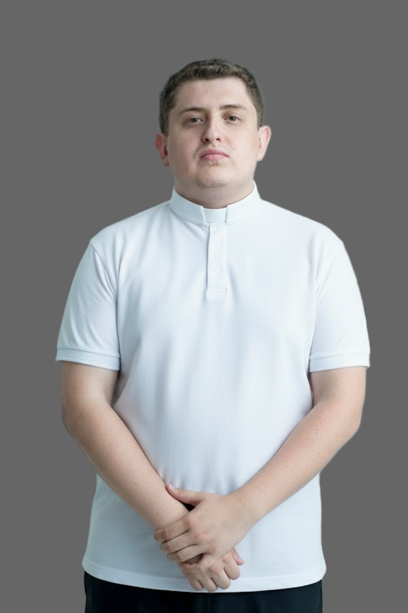 Priest polo shirt in white, 100% cotton