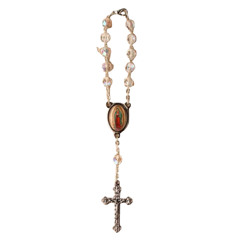 OUR LADY OF GUADALUPE  CLEAR BEAD CAR ROSARY