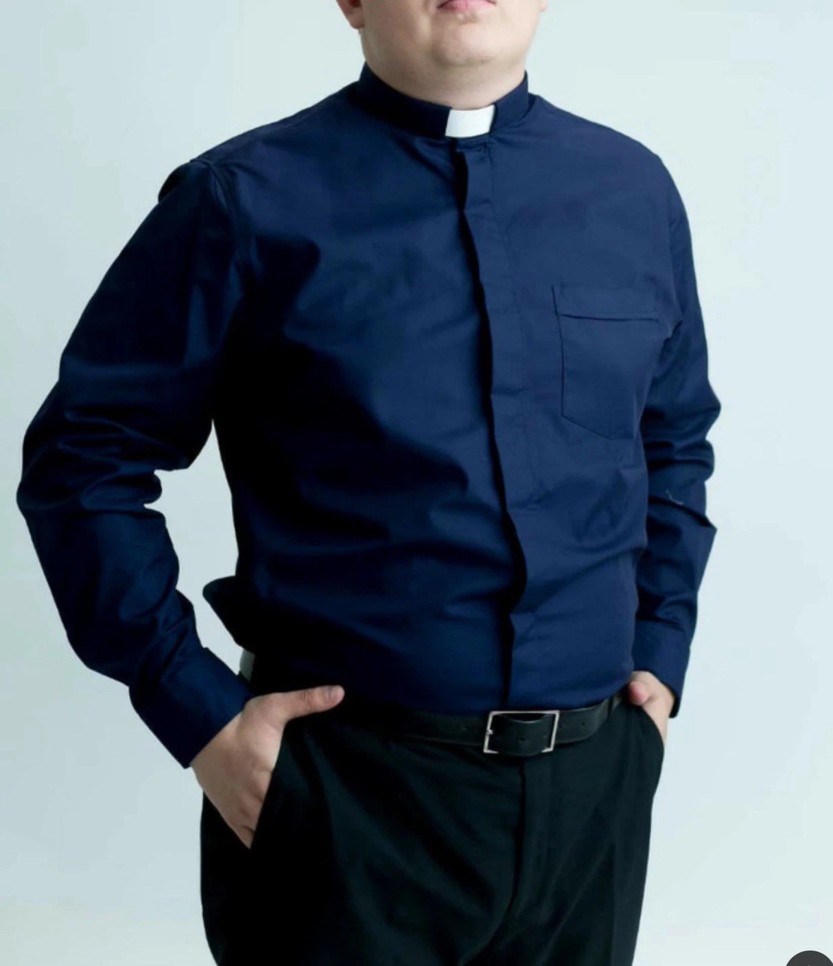 Navy Blue Long Sleeve Tab Collar Clergy Shirt