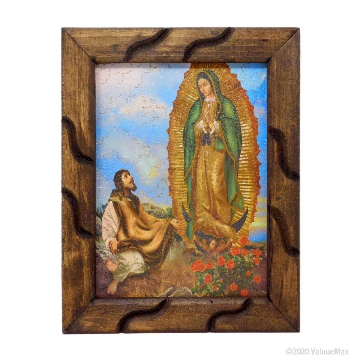 Our Lady of Guadalupe, Juan Diego - 12” Rustic Frame