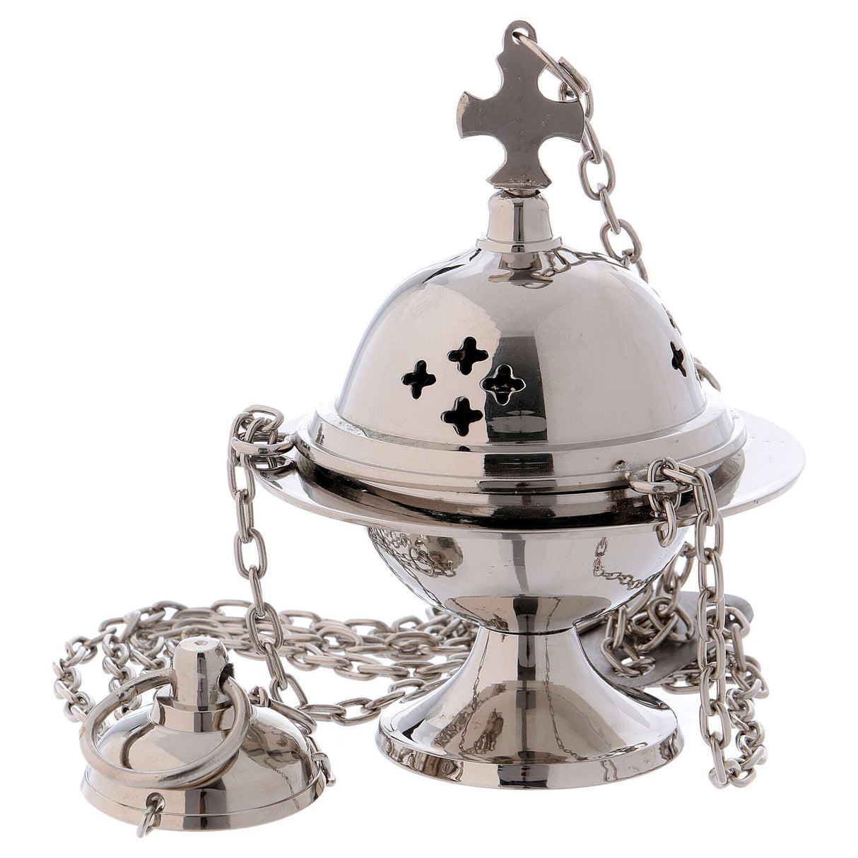Thurible in polished nickel-plated brass with cross h 4 1/4 in