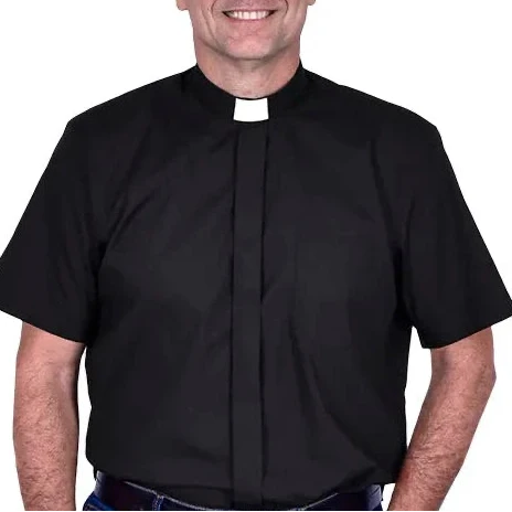 CAMISA CLERICAL (XXL) Black Color (Short Sleeve)
