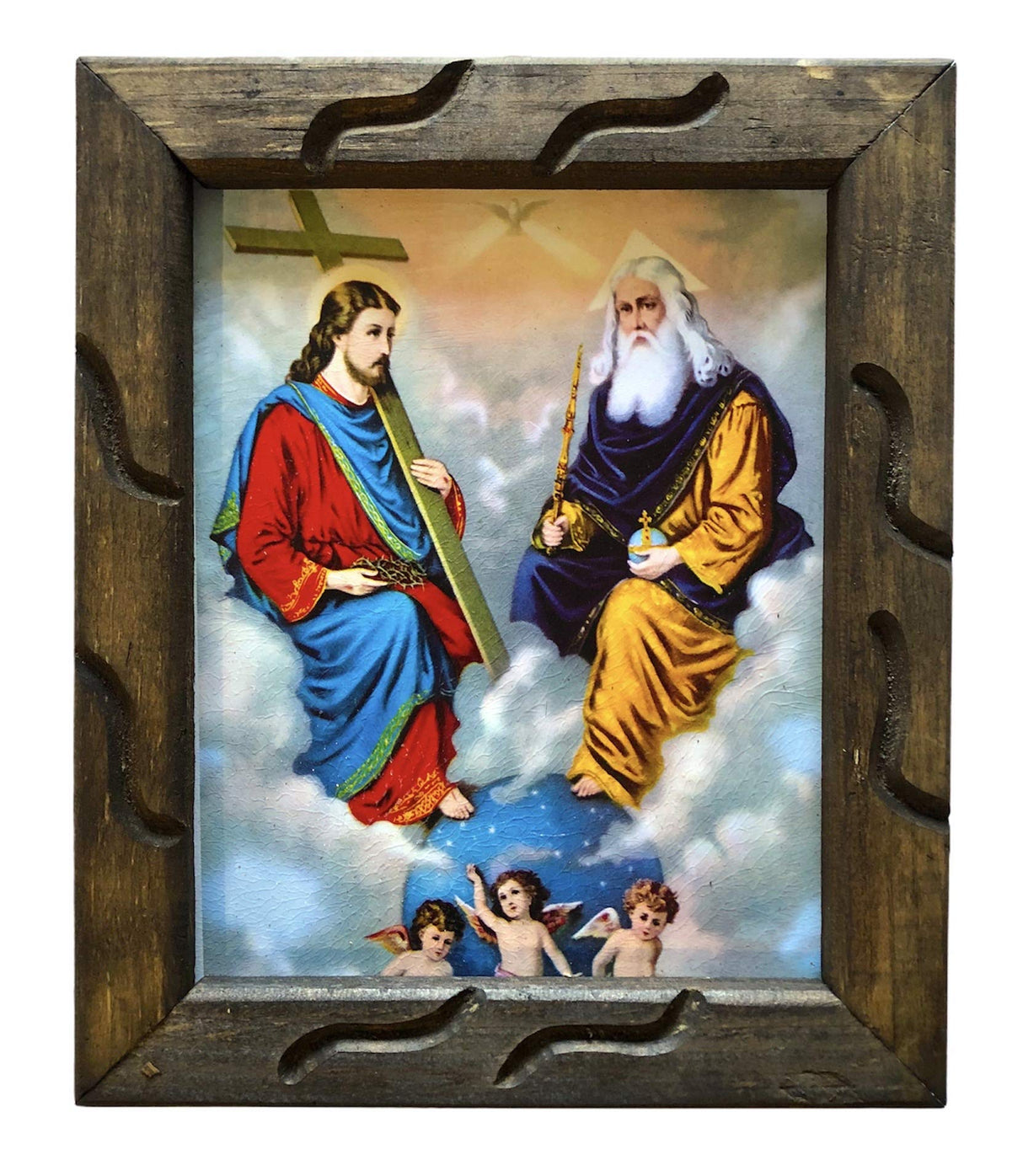 9" x 11" Holy Trinity Rustic Wood Picture Wall Art Frame Santisima Trinidad Cuadro Rustico Madera