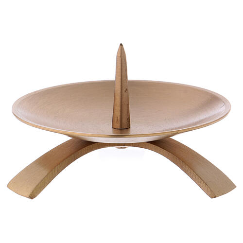 Tripod candle holder plate with spike in Matt gold plated brass