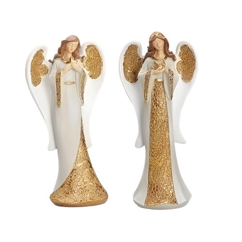 9.5"H ANGEL  WHITE & GOLD  2A SET